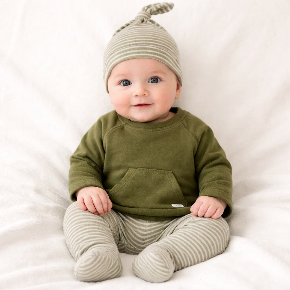 Carter's Baby 3-Piece Olive Green Outfit Hat Footed Pants 3M NWT Newborn Neutral